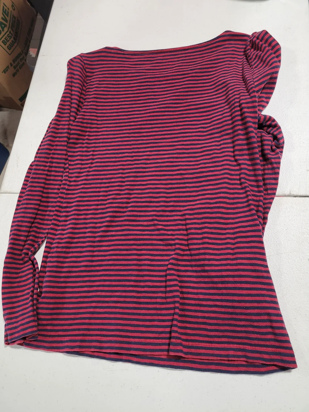 J. Crew Women's Long Sleeve Striped Crewneck Top - Red & Navy